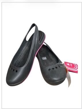 Crocs Tone Skylar Slingback Flats Black & Pink Slip-On Shoes Women’s Size 7 NWT